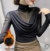 Европейский топ с высоким воротом из сетки с длинными рукавами - Женская облегающая осенняя рубашка
