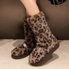 Leopard Fur Platform Women Snow High Boots Suede Plush Cotton Mid Heels Shoes 2025 Trend Winter Mid Calf Casual Warm Botas Mujer
