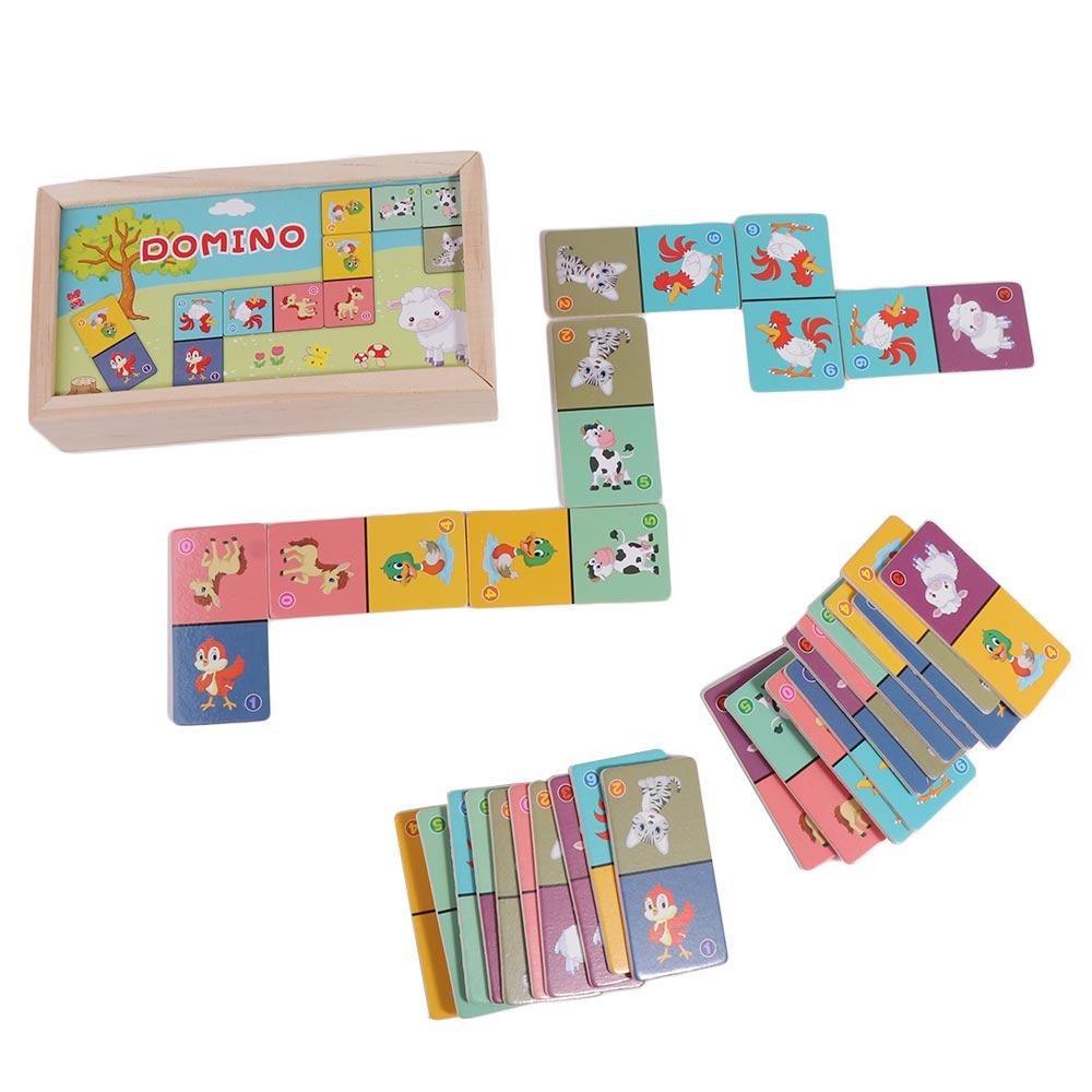 Wooden Animal Domino Puzzle Toy Education Blocks Wooden Domino Building Blocks Set Kids   Tollder