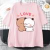 Panda Bear LOVE T Shirt Womens Bubu Dudu Couple Tops Short Sleeve Print Summer Aesthetic Korean Tees Harajuku Lady Casual Tops