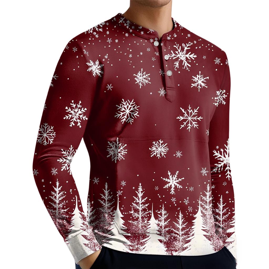 Men's Casual Button-Down Sweatshirt Fashion Printed Long Sleeve Shirt Pullover