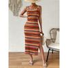 Spring Women's Personality Street Fashion Casual Striped Sleeveless Square Neck Dress
