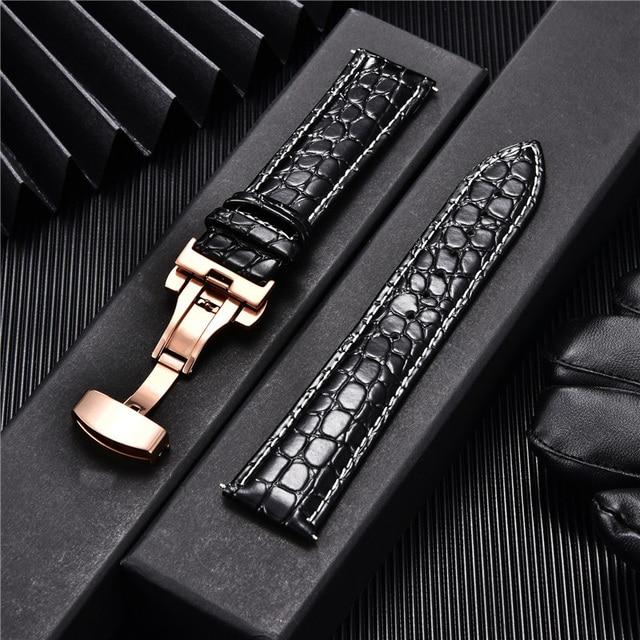 Crocodile Pattern Luxury Design Leather Watchbands with Automatic Buckle Men Watch Band 18mm 20mm 22mm 24mm Watch Straps