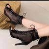 Fashion Women's Sandals Hollowed Mesh Heels Belt Buckle 2025 Summer Lace-up Sexy Open Toe Boots Stiletto Jazz Dance Party Ladies Shoes