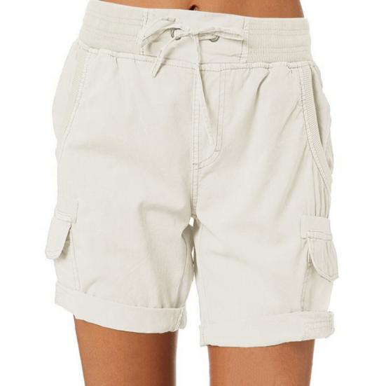 Women Shorts High Waist Adjustable Drawstring Cargo Shorts with Pockets Solid Color Summer Casual Shorts Daily Wear