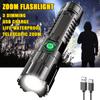 Strong Flashlight USB Rechargeable Telescopic Zoom Flash Flashlight Handheld Outdoor Emergency Lighting