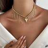Women Beads Heart Pendant Necklace Tassel Clavicle Chain Adjustable Tassel Chain Party Jewelry Accessories