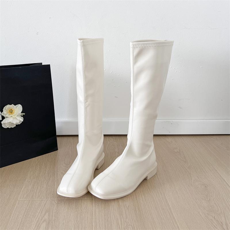 Fashion Luxury Woman Knee High Boots Solid Color Round Toe Square Heel Back Zippers Sewing Slip-On Fashion Vintage Elegant Botas Mujer88