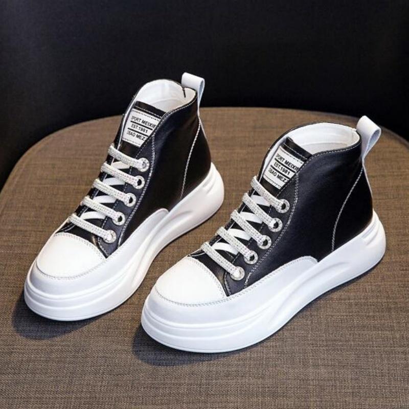 Fashion Spring Genuine Leather Women Autumn Sneakers High Top Vulcanized Shoes Ladies Casual Thick Bottom Winter Shoes Skate Female