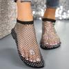 Summer New Large Size Round Head Sandals with Diamonds Short Boots Flat Bottom Hollow Sandals Women