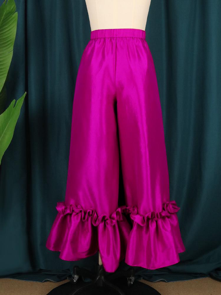 Summer High Waist Loose Ruffle Wide Leg Pants for Women