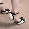 Fashion Temperament Pointed Toe Shallow Mouth Bow High Heels Women's Summer New One-word Buckle Strap Baotou Sandals