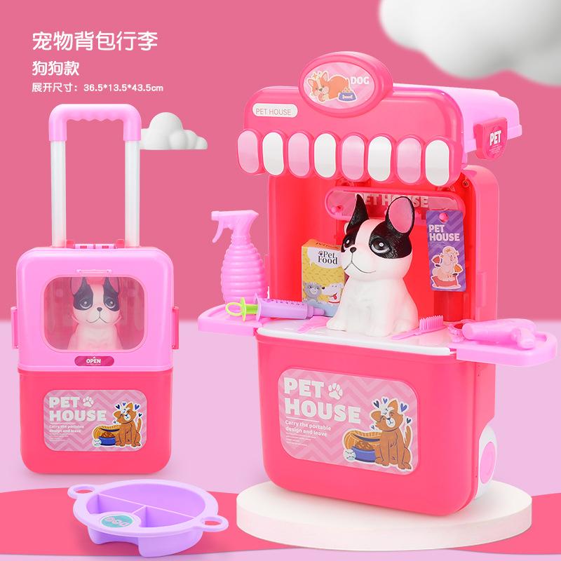 Children'S Pet Trolley Case, Backpack Toy Set 3-In-1 Travel Case, Simulated Cat And Dog Space Bag