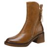 Original'Chelsea Boots Autumn Coarse Heel Brown Short Boots Female Handsome Martin Boots Leather Boots