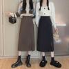 High Waist A-Line Women's Midi Skirt with Slit - 2024 Spring Korean Fashion