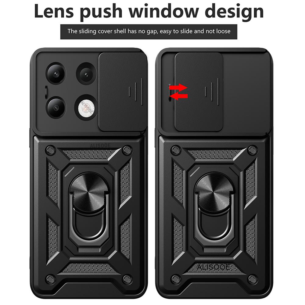 Funda for Redmi Note 13 4G Case Slide Camera Ring Stand Protect Phone Cover for Xiaomi Redmi Note 13 4G Armor Capa