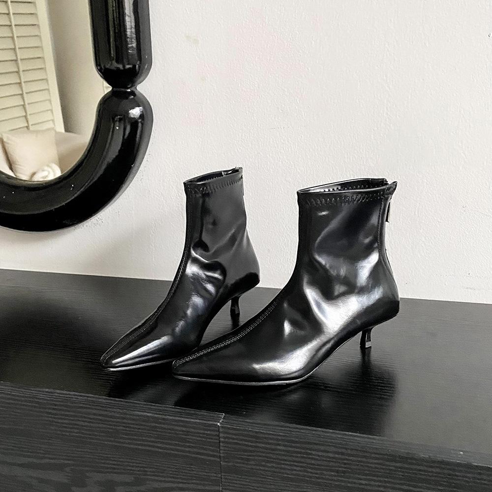 Fashion Pointed Toe Women Ankle Boots Sock Stretch Shoes Thin Mid Heels Black Beige Brown Fashion New Arrivals Party Pumps 35-39 Dress