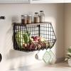 Kitchen Wall Mounted Storage Rack Onion Ginger Garlic Condiments Spice Shelf Punch-Free Vegetable Fruit Drain Basket