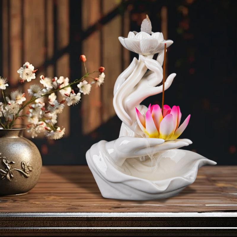 Ceramic Incense Burner Holder Waterfall Buddha Backflow Censer Lotus Guanyin Incense Holders Home Reading Room Decor Ornaments