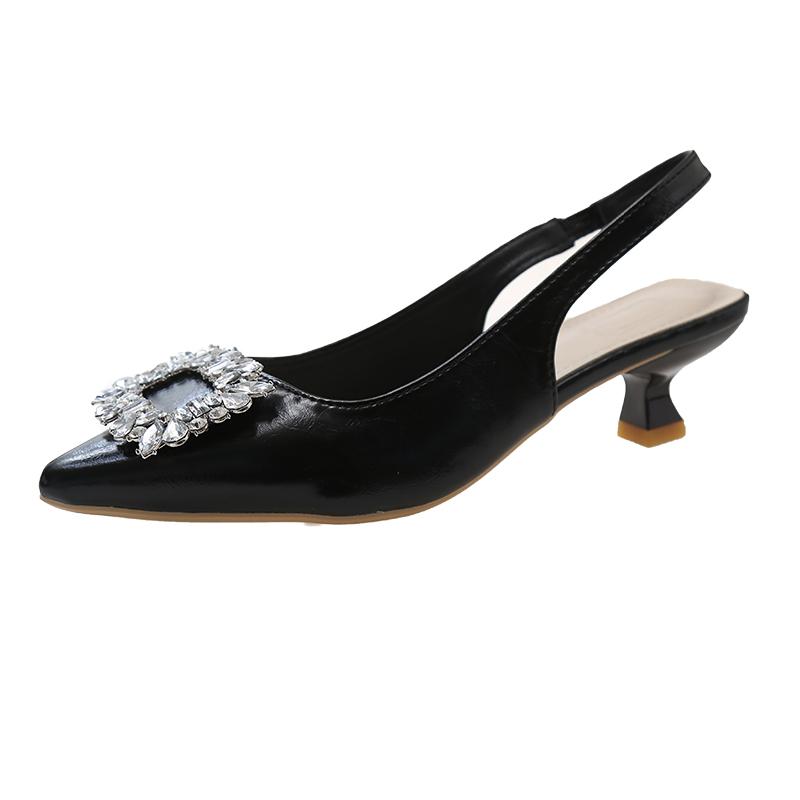 Summer Women Sandals New Women's Shoes Pointed Toe Shallow Nude Pink Diamond Shoes Low Heel Back Strappy Women Dress Shoes