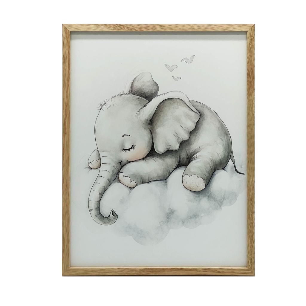 Plakat Senny Słonik Na Chmurze Plakat Senny Słonik Na Chmurze, 30X40 Cm, Rama Drewniana Jasny Dąb, Papier Matowy 230 Gsm
