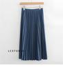 Qooth Elegant A Line Pleated Skirt Spring Summer Long Skirt Women Casual High Waisted Maxi Skirts JM0001