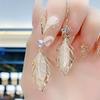 Elegant  Women Leaf Long Drop Earrings Gold Earrings Romantic Bride Engagement Wedding Earrings Anniversary Gift Jewelry