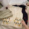 2023 Autumn Vintage Sweater Vest V-neck Embroidered Single Breasted Sleeveless Knitted Vest Girl