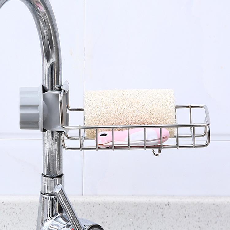 Kitchen Stainless Steel Faucet Rack Household Non-punching Rag Sponge Brush Drain Rack Sink Storage Rack