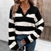 Vintage Fashion Elegant Casual Autumn Women's Long-sleeved Lapel Striped Sweater Women