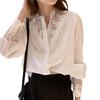 Large Summer Clothes [TeMibery Lyric] Women's Blouse, Lace, V-neck, Shirt, Cut-and-sew, Long-sleeved, T-shirt, Spring, Summer, Cute, Thin,