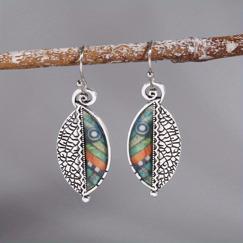 Abstract Leaf Shaped Dangle Earrings 925 Sterling Silver Zinc Alloy Ear Jewelry Boho Vintage Style For Women Earrings