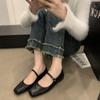 Mary Jane Shoes for Women Spring New Flat Square Toe Shallow Mouth One Word Temperament Single Shoes for Women
