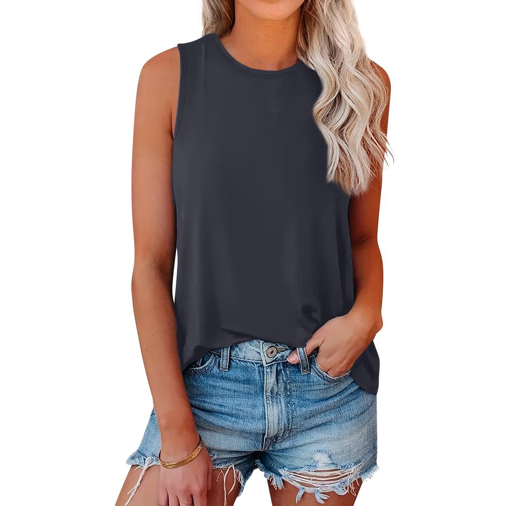 Ladies Casual Loose Sexy Sleeveless Round Neck Shirt Elastic Vest