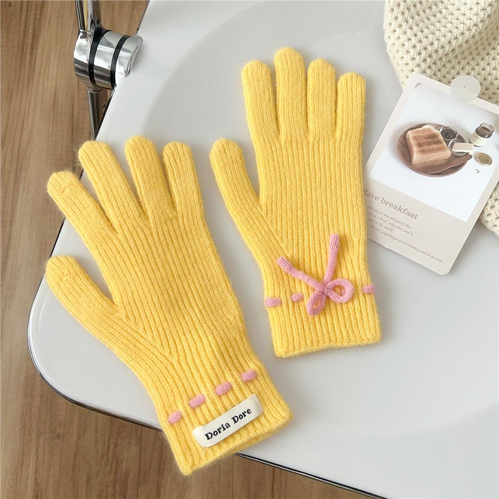New Solid Color Gloves For Women In Winter Versatile For Students Cute Five Finger Knitted Knitted Couple Touchscreen Cute Warm Cycling