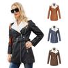 New Autumn and Winter Long-sleeved Velvet Leather Jacket for Women with Lapel, Double Zipper and Belt, Warm Jacket