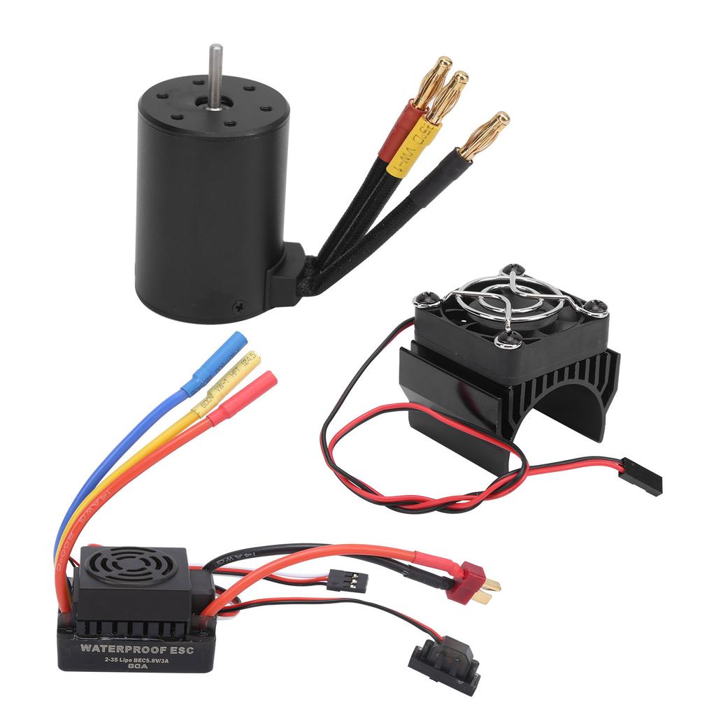 Waterproof 3650 3600KV Brushless Motor 60A Brushless ESC Heatsink Set for 18 110 RC Car