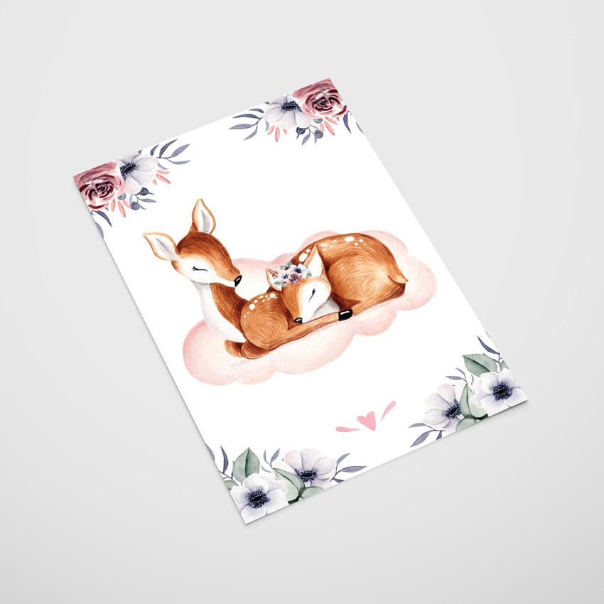 Плакат для ребенка, олень, облачно-розовые постеры