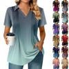 Womens Short Sleeve T Shirts Pleated V Neck Printing Tee Collared Summer Tops Fashion Business Casual Work