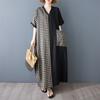 2025 Плюс Размер Лето Женское Длинное Платье Оверсайз Винтаж Базовый Клетчатый V-образный Вырез Повседневный Свободный Платье