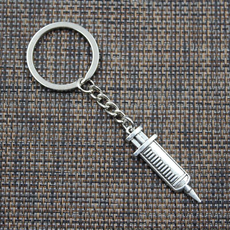 Fashion Keychain 43x13mm Doctor Syringe Silver Color Pendants DIY Men Jewelry Car Key Chain Ring Holder Souvenir For Gift
