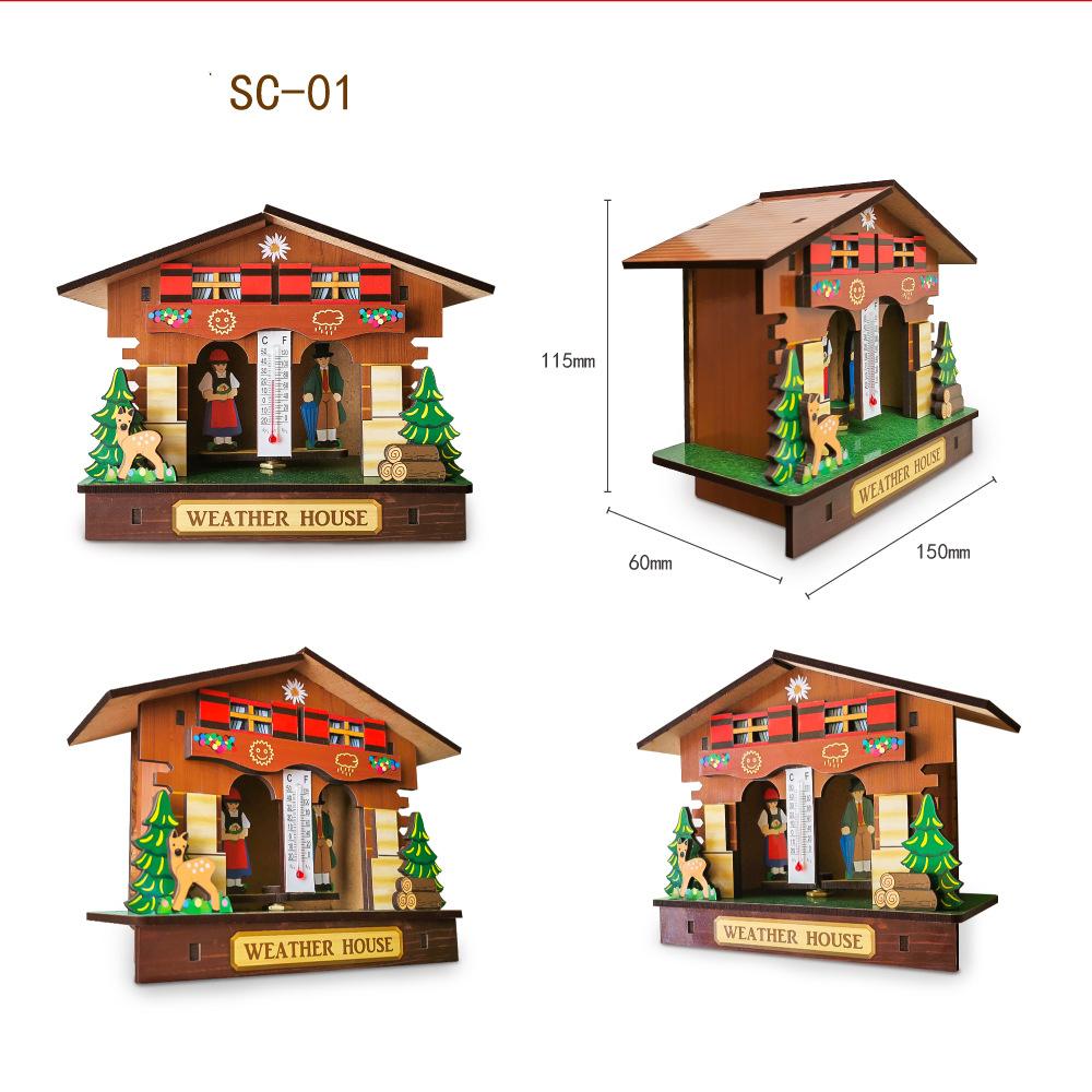 Creative Wooden House Barometer Thermometer,Wall Mounted Weather Hygrometer Home