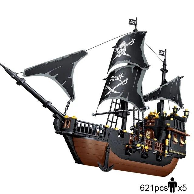 Building Block Pirate Stronghold Black Pearl Boat Royal Navy Warship Port Bricks Toy For Xmas Gift