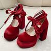 Fashion Designer Platform Women Mary Jane Shoes Ladies Fashion Cross-tied Thick High Heel Footwear Women's Elegant Dress Pumps Shoes