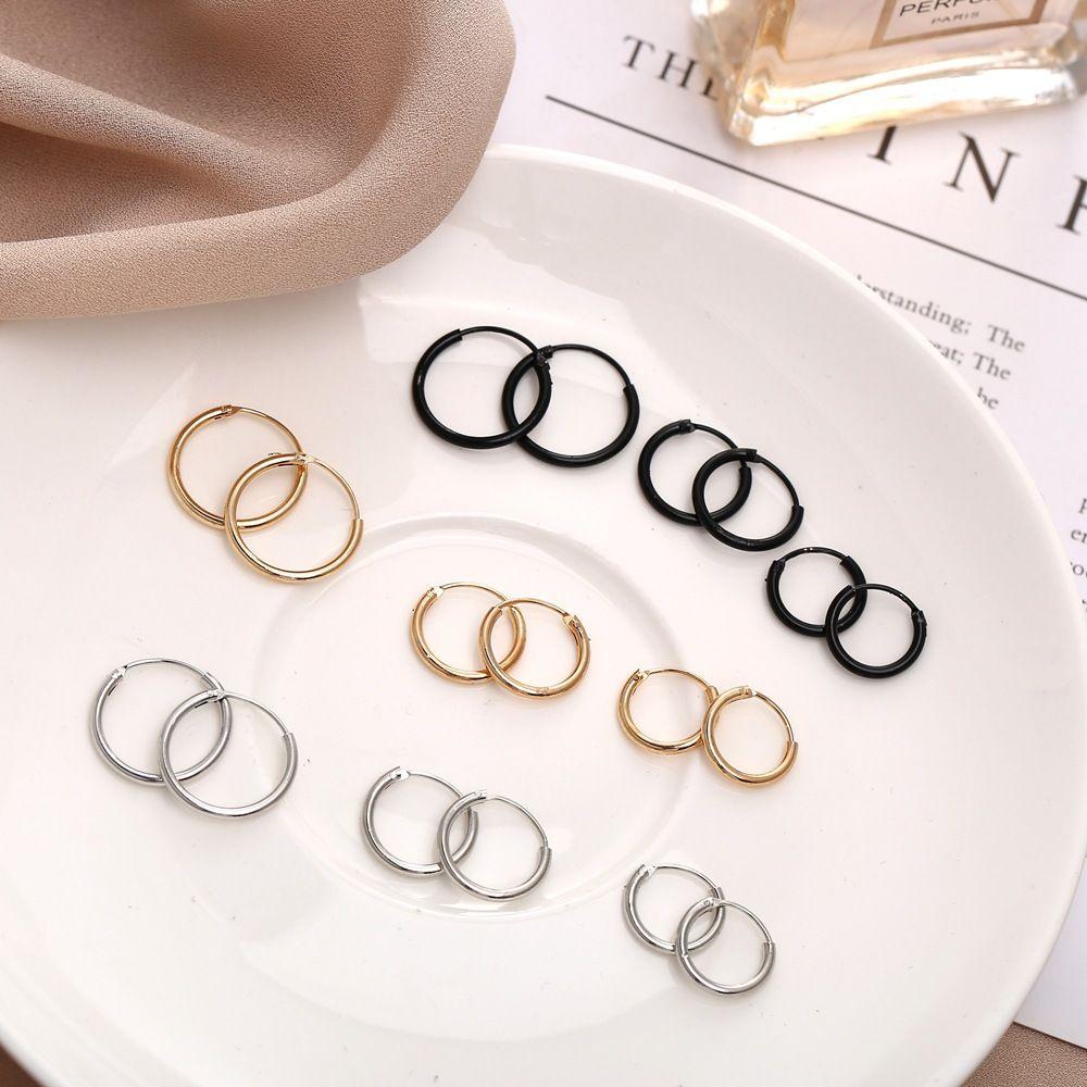 Men Ears Rings Silver Color Goth Stud Earrings Small Circle Cartilage Piercing Loop Hoop Earrings