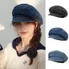 Women's Denim Newsboy Cap Visor Beret Hat with Short Brim Sun Protection Cabbie Cap for Spring Summer Travel Outdoors