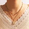 Fashion Jewelry Gift Chain Heart Trendy Lock Pendant Necklace for Women Hollow Multilayer Geometry Sweater Accessories Gifts