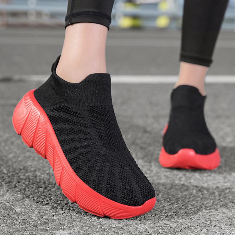 Outdoor Casual Running Shoes Men Slip-On Knitted Socks Sneakers Breathable Lightweight Mesh Lazy Shoes Easy Wear Rubber Outsole