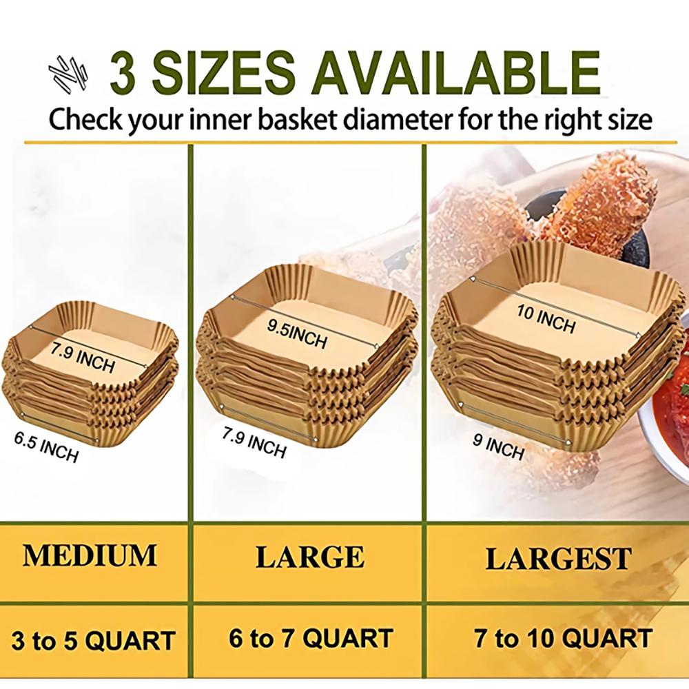50PCS Large 23CM Air Fryer Disposable Baking Paper Liner Non-Stick Oil-proof Mat Steamer Square Round Parchment for Microwave Oven Kitchen Cookers