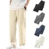 Men Long Pants Adjustable Drawstring Elastic Waist Casual Trousers with Pockets